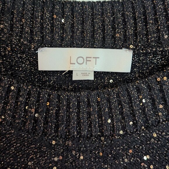 Ann Taylor LOFT Sweater. Brown with Gold Champagne Sparkles Size Large - Picture 4 of 16